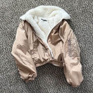 SHEIN Tan Sherpa-Lined Jacket